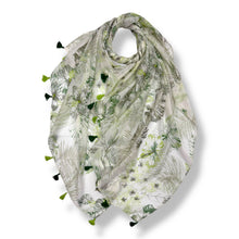 Load image into Gallery viewer, Tropical Leaf & Floral Print Tassel Scarf