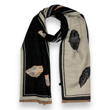 Load image into Gallery viewer, Feather Print Cashmere Blend Reversible Winter Scarf