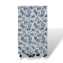 Load image into Gallery viewer, Blue Leaf Print Scarf with Tassels