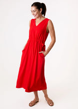 Load image into Gallery viewer, Linen Blend Sleeveless V Neck Drawstring Waist Dress