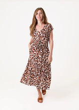 Load image into Gallery viewer, Mottled Mono Floral v Neck Drawstring Waist Dress