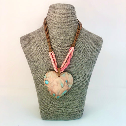 Short Coral Necklace with Heart Stone - Little Gems Interiors