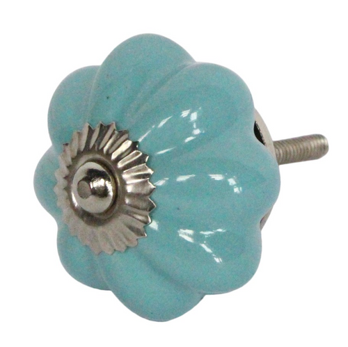 Door Knob - Ceramic Flower Celeste - Little Gems Interiors