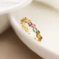 Gold plated square rainbow crystals ring
