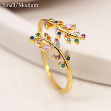 Load image into Gallery viewer, Gold plated rainbow crystal leaf wrap ring
