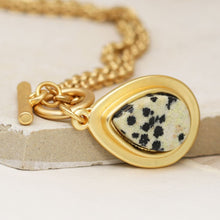 Load image into Gallery viewer, Matt gold Dalmation Jasper teardrop t-bar necklace
