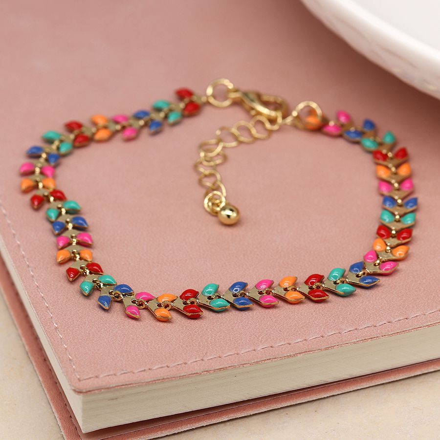 Golden Multicolour Leaf Drop Bracelet