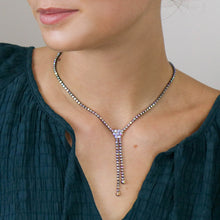 Load image into Gallery viewer, Metallic black classic crystal lariat necklace
