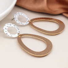 Load image into Gallery viewer, Silver plated and faux gold worn finish small and large hammered shape earrings
