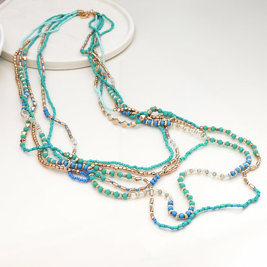 Turquoise and blue mix layered bead necklace