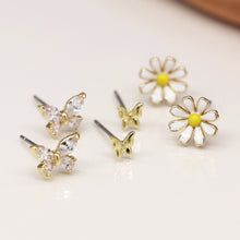 Load image into Gallery viewer, Golden triple flower and butterfly stud set
