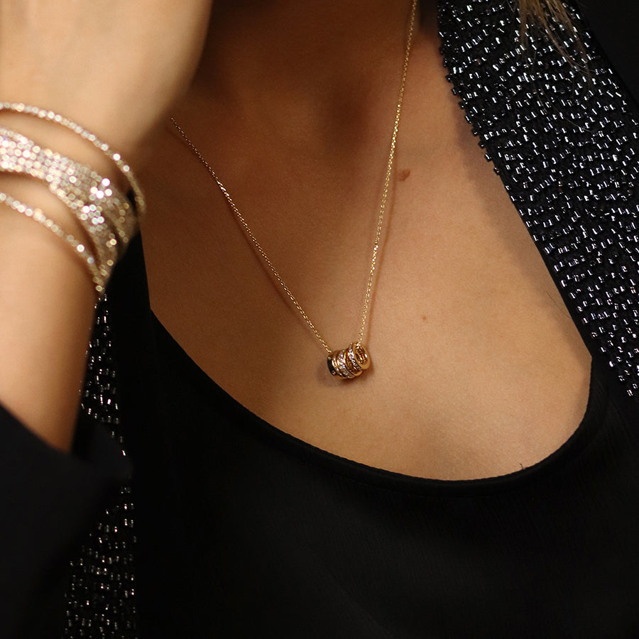 Golden triple mini crystal rings necklace