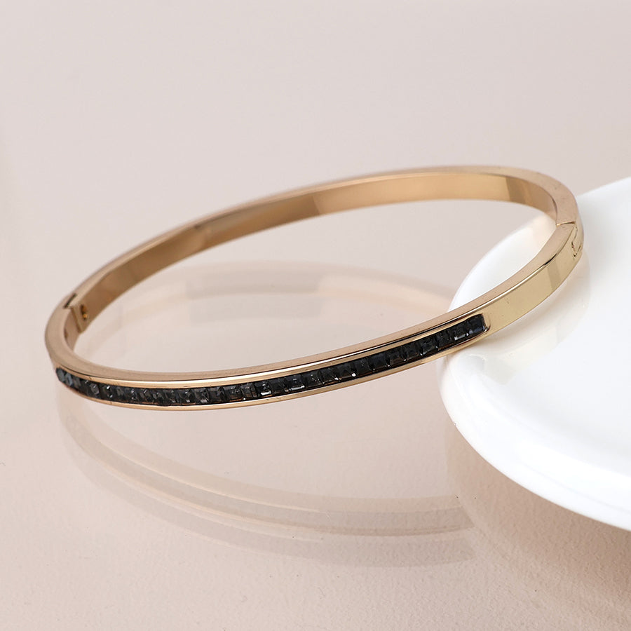 Golden black crystals hinged bangle