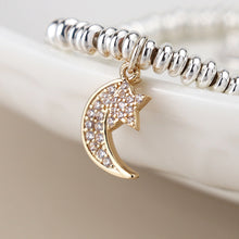 Load image into Gallery viewer, Silver plated crystal crescent moon and star bracelet
