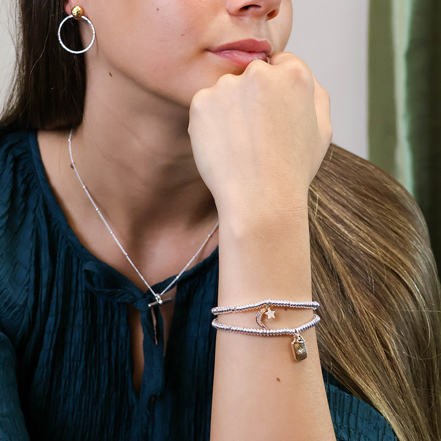 Silver plated amulet and heart charm bracelet