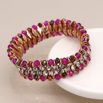 Antique style pink and clear crystal stretch bracelet
