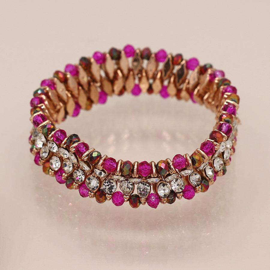 Antique style pink and clear crystal stretch bracelet