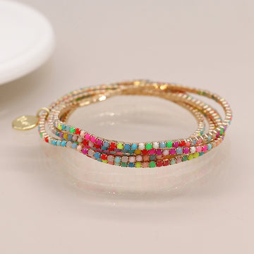 Golden multistrand rainbow mix crystal bracelet stack