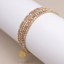 Load image into Gallery viewer, Golden multistrand cream mix crystal bracelet stack
