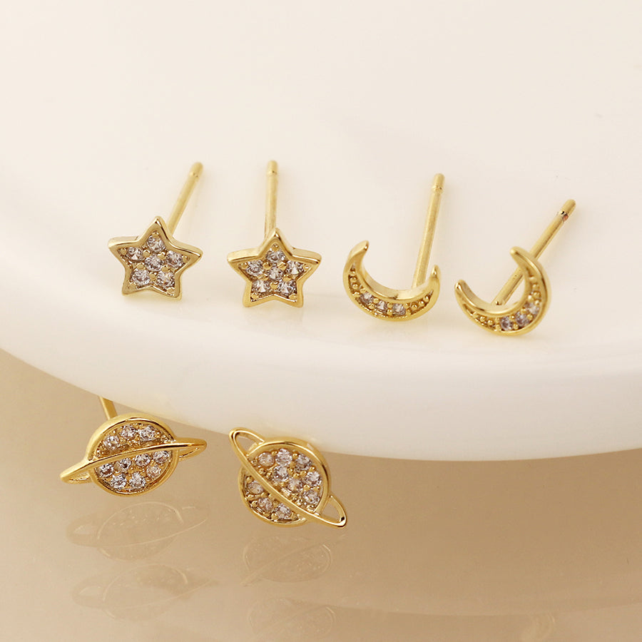 Golden crystal celestial earring set