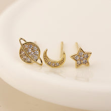 Load image into Gallery viewer, Golden crystal celestial earring set
