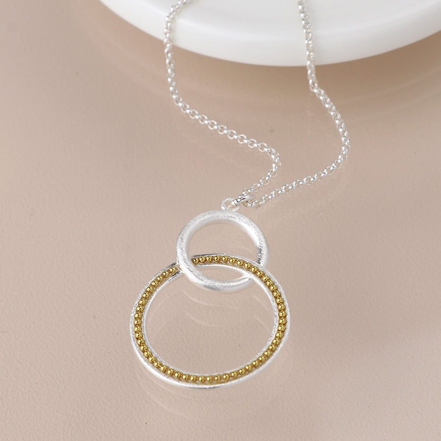 Silver plated double loop and golden bead necklace