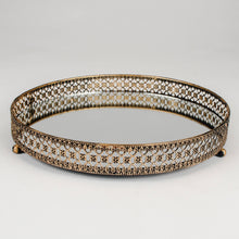 Load image into Gallery viewer, Antique Gold Mirrored Tray – Elegant Decorative Accent
