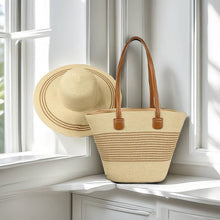 Load image into Gallery viewer, Striped Straw Basket Bag + Hat Set
