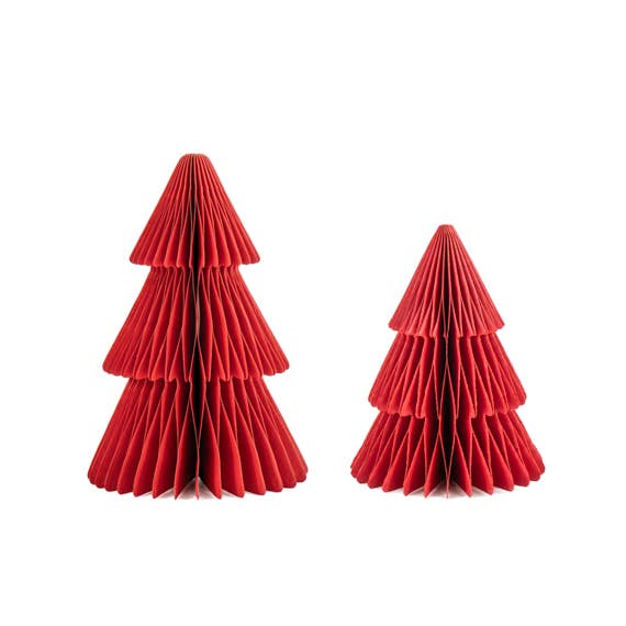 Honeycomb Standing Xmas Tree Deep Red - Set of 2