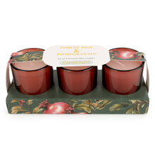 Load image into Gallery viewer, Set of 3 Votive Candles - Forest Pine &amp; Pomegranate 6pk
