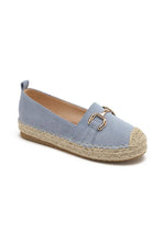 Load image into Gallery viewer, FAUX SUEDE FLAT GOLD METAL DETAIL ESPADRILLE MULES
