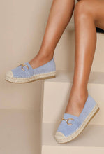 Load image into Gallery viewer, FAUX SUEDE FLAT GOLD METAL DETAIL ESPADRILLE MULES
