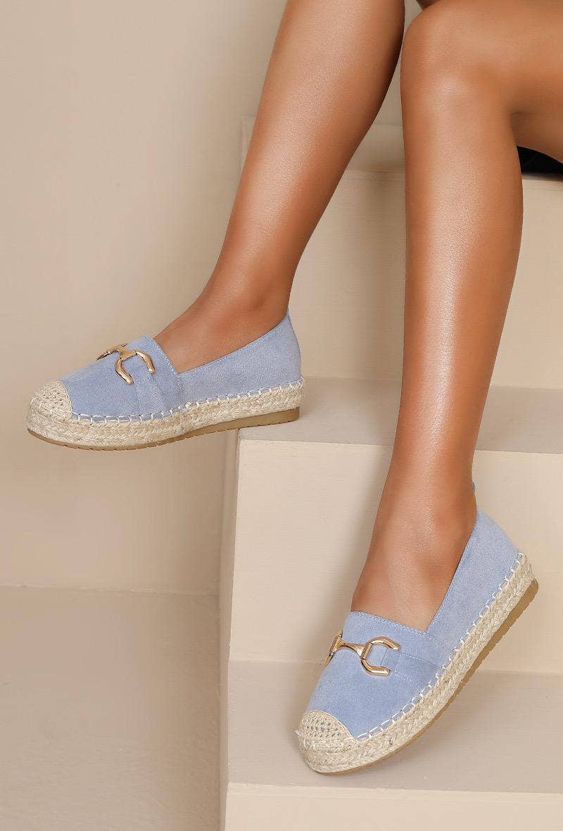 FAUX SUEDE FLAT GOLD METAL DETAIL ESPADRILLE MULES