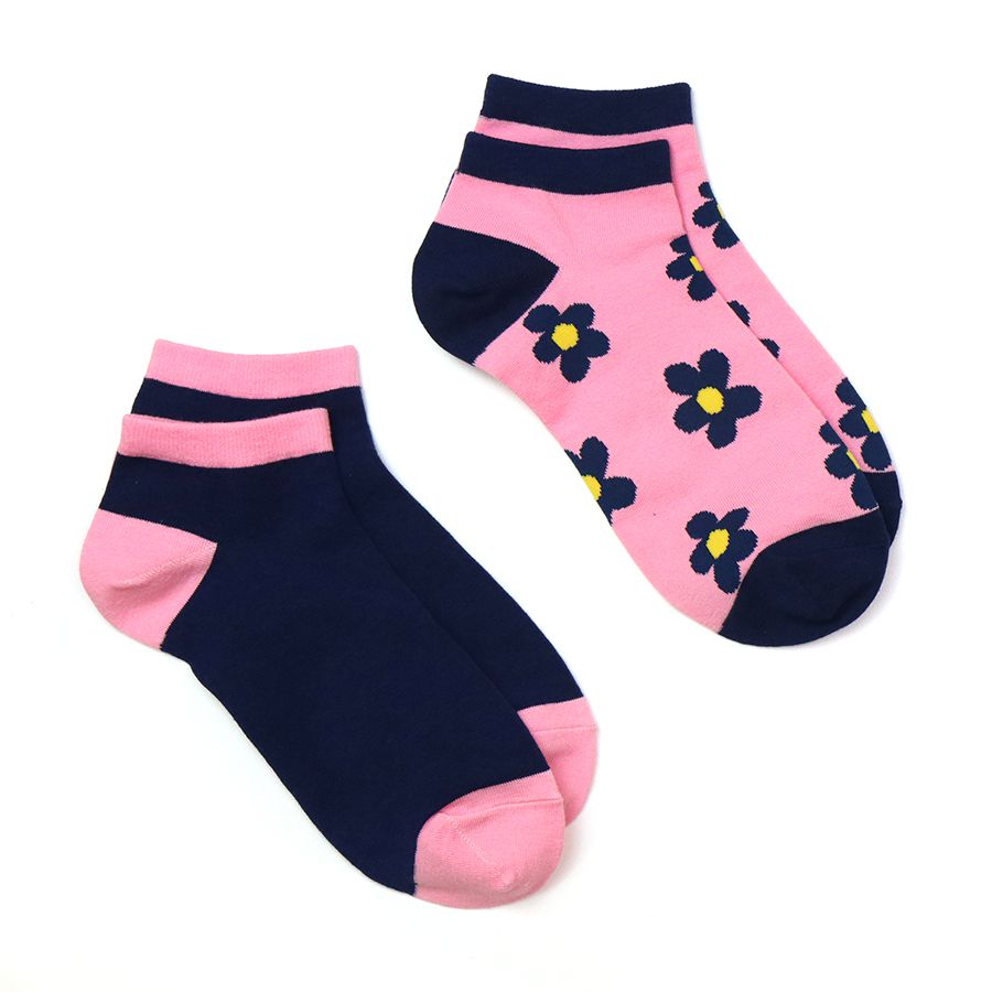 Navy & Pink Retro Flower Socks
