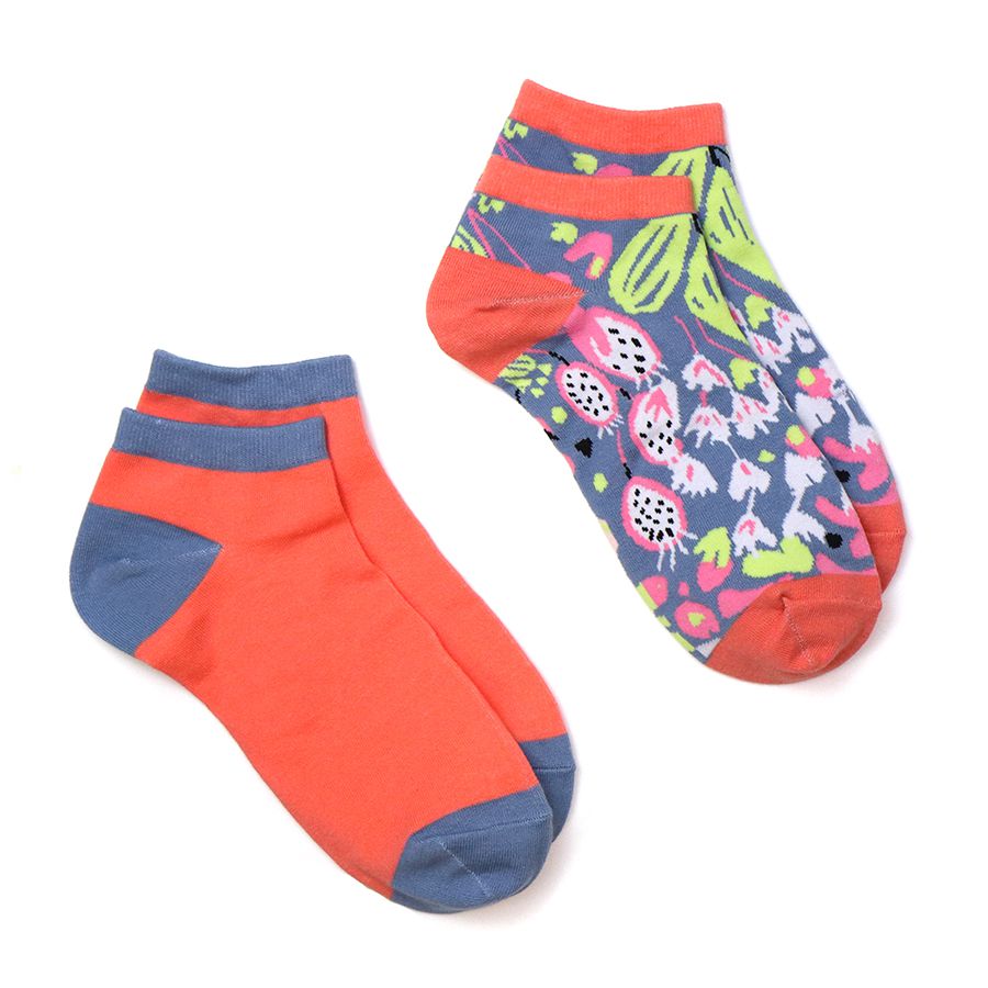 Coral & Denim Flower Socks