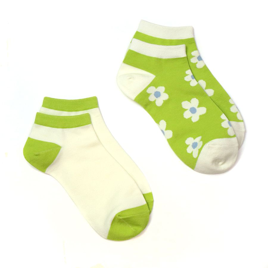 Bright Lime & Cream Retro Floral Socks