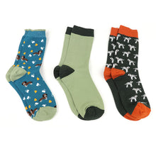 Load image into Gallery viewer, Teal mix dog themed triple sock boxed set
