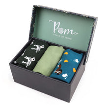 Load image into Gallery viewer, Teal mix dog themed triple sock boxed set
