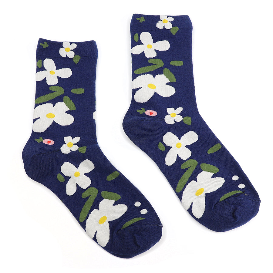 Navy mix mix bold floral ankle socks