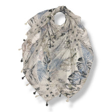 Load image into Gallery viewer, Tropical Leaf &amp; Floral Print Tassel Scarf
