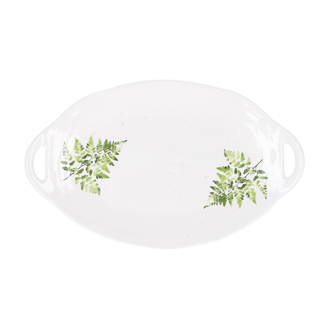 Ceramic Platter with handles - 48cm - White Fern