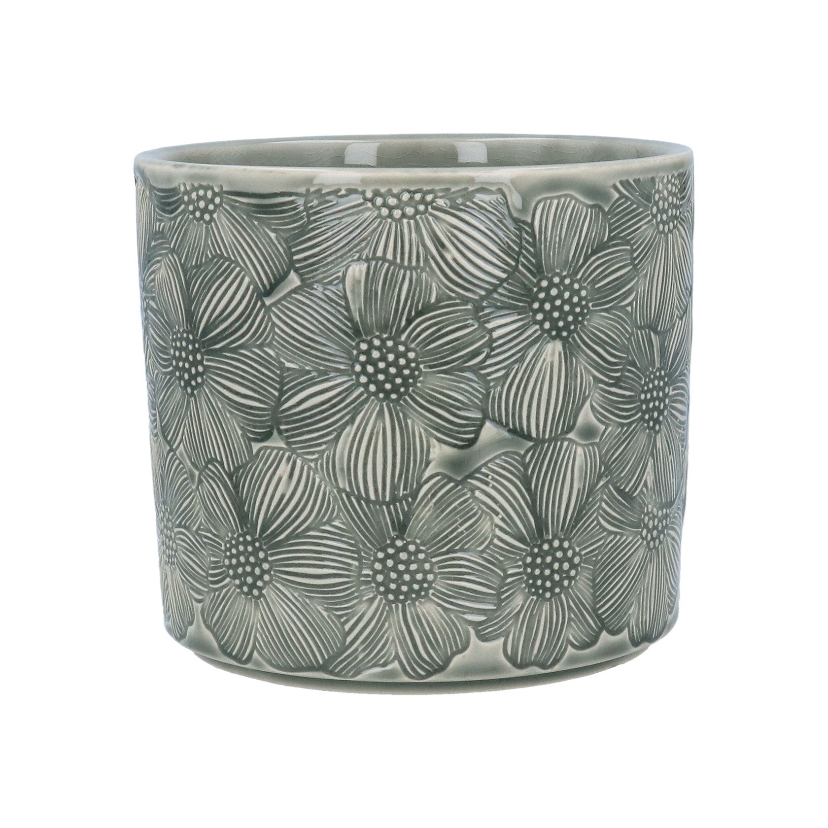 Stoneware Pot Cover 17cm - Grey Cosmos