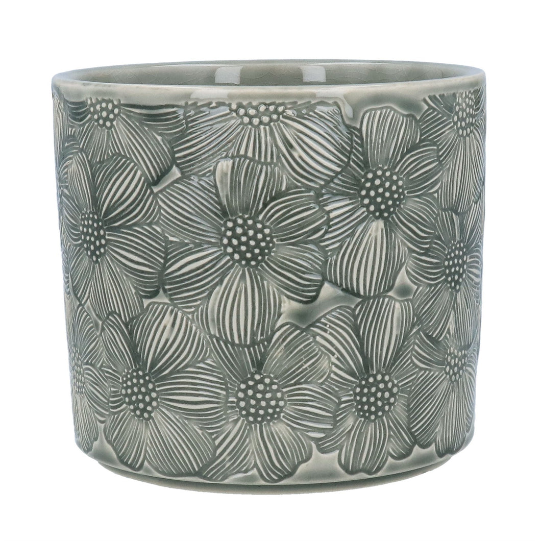 Stoneware Pot Cover 20cm - Grey Cosmos
