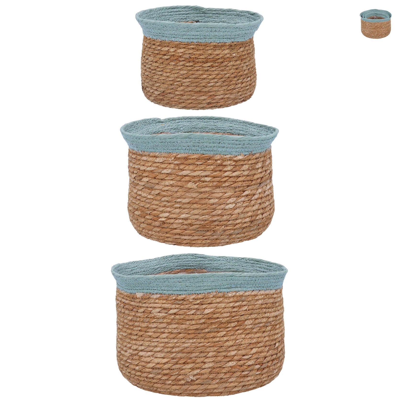 Woven Tub Baskets 22cm - Coloured Trim - Set of 3