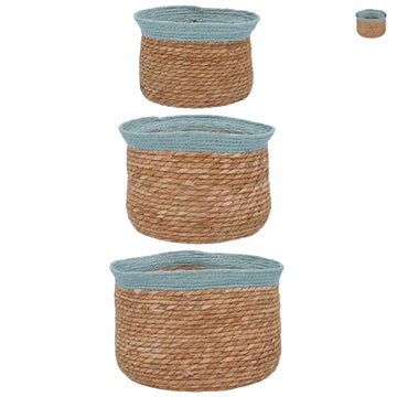 Woven Tub Baskets 22cm - Coloured Trim - Set of 3