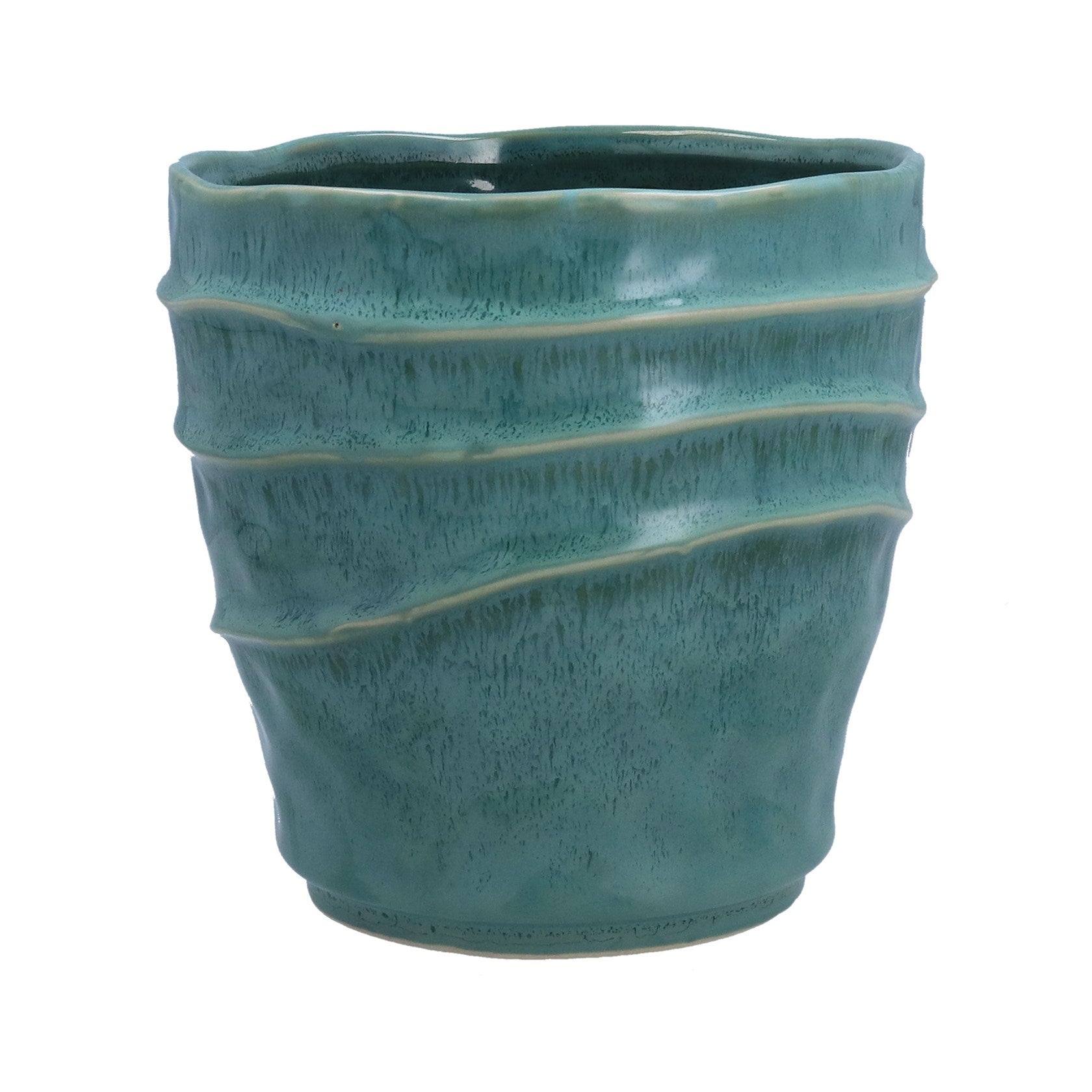 Stoneware Pot Cover - Seafoam Wave