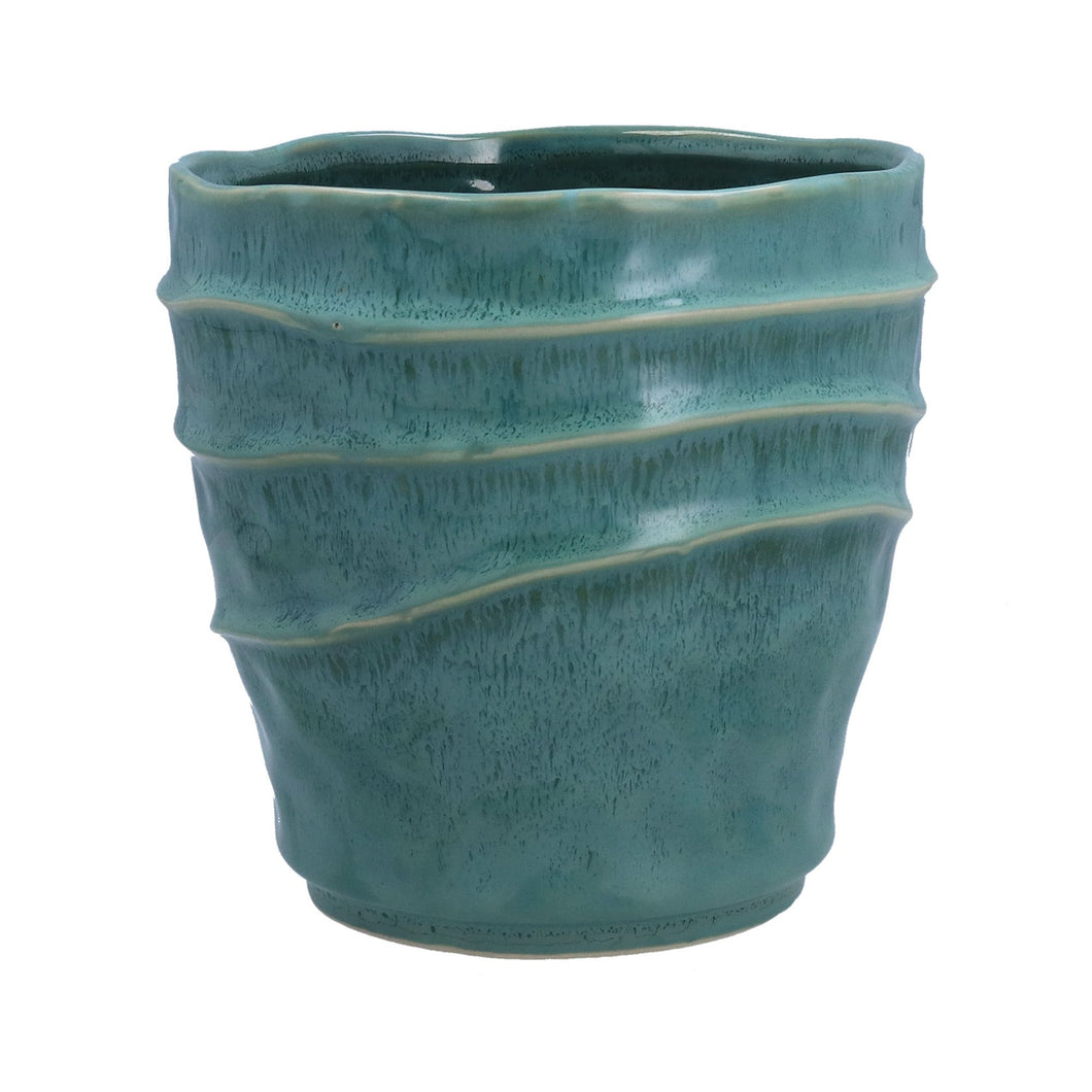 Stoneware Pot Cover - Seafoam Wave