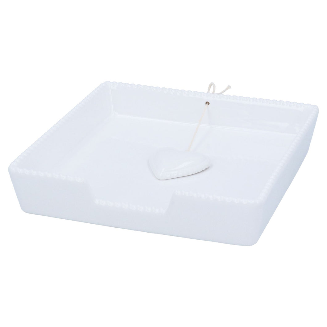Stoneware Napkin Holder 18cm - White Beaded Heart
