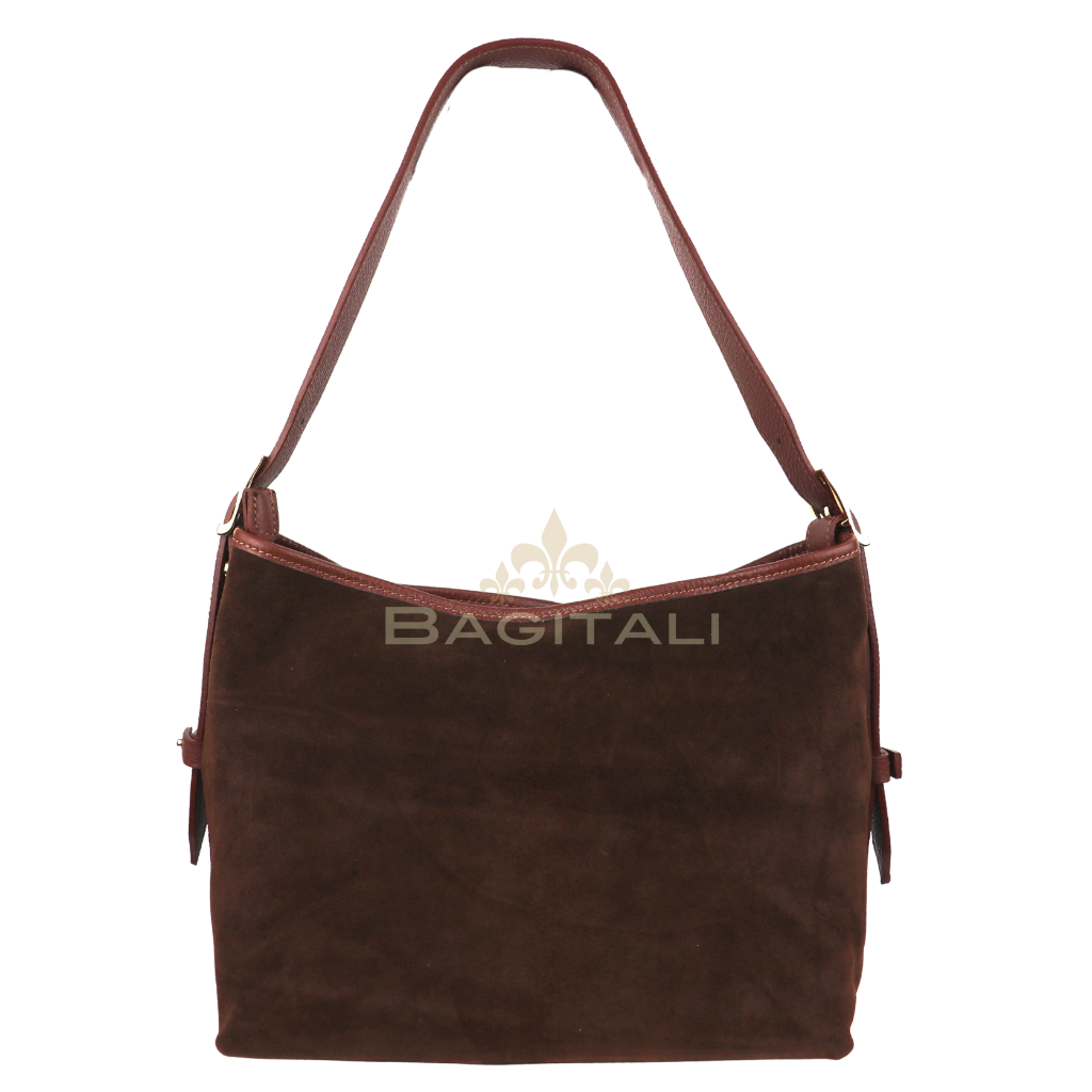 Suede Handbag with Leather Straps