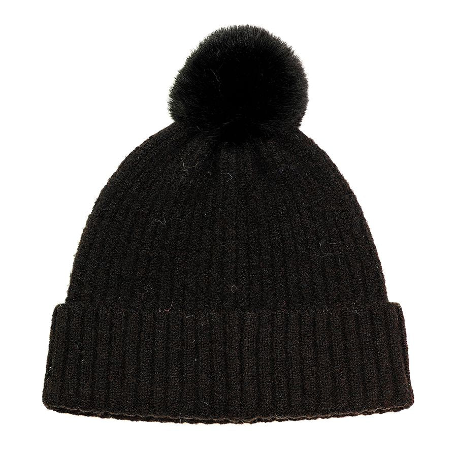 Recycled blend classic black bobble hat